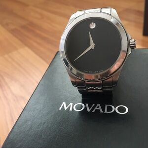 Men's Movado classic, silver watch.